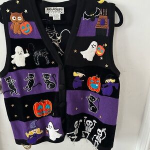 Black & Purple Halloween V-Neck Sweater Vest